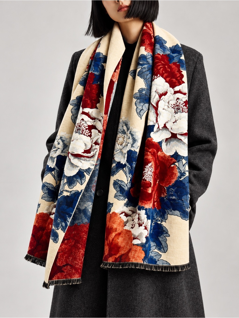 Blue & Red Corsage Reversible Wrap by Winding River